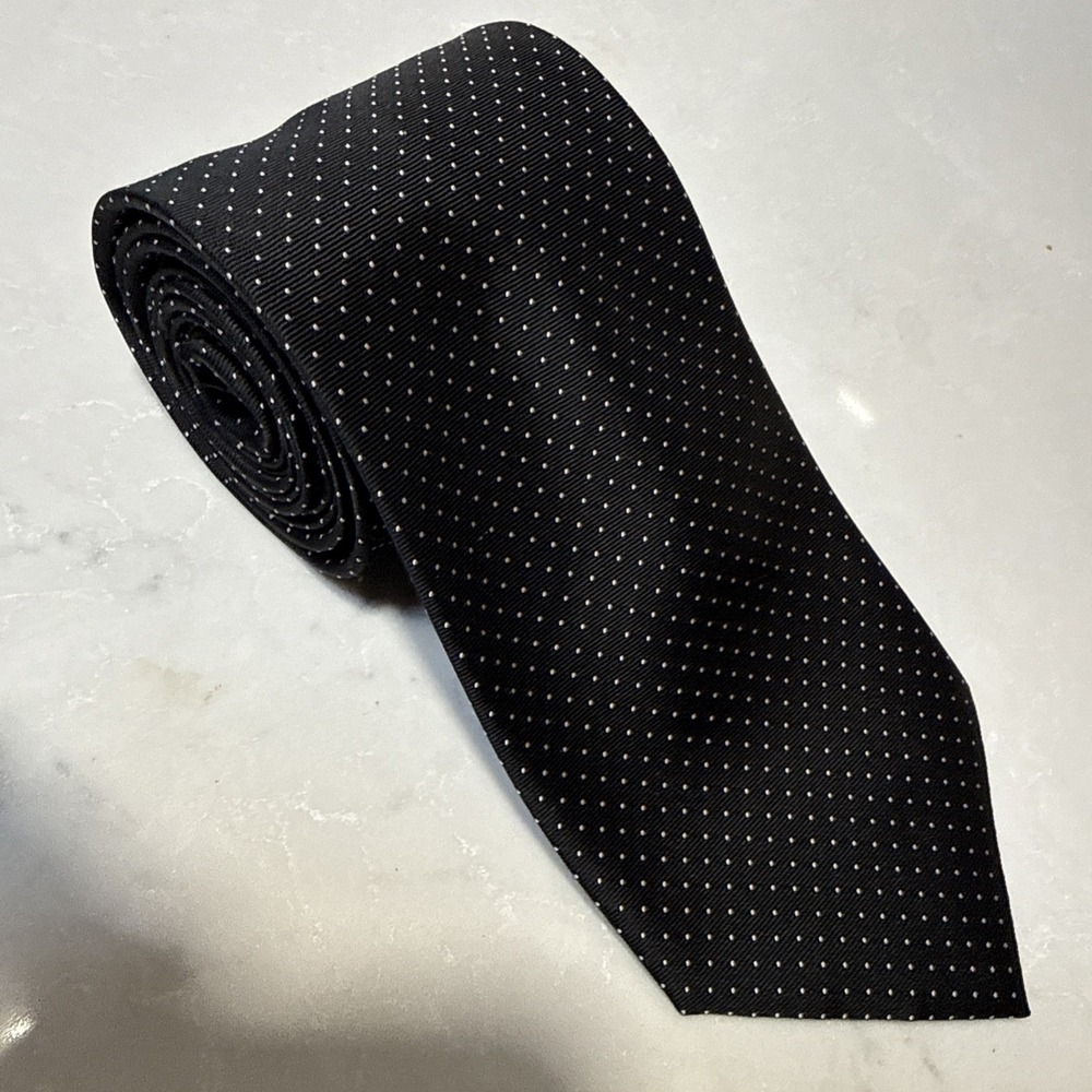Jos A Bank Executive Collection Silk Black W/ White Polka  Dots Tie 58X3.5"